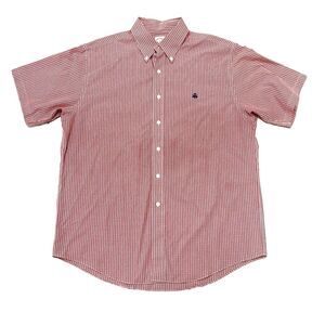 Brooks Brothers Traditional Fit Non Iron Red Gingham Short Sleeve Shirt Size  L